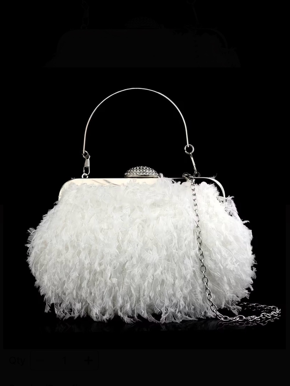 Elegant White Feather Evening Clutch Handbag